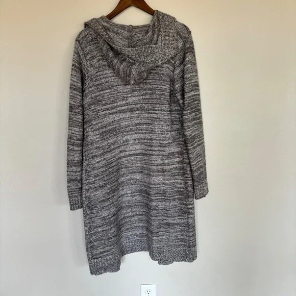 Sienna Sky Womens Grey Space Dye Hooded Open Front Longline Cardigan Sweater L - Picture 2 of 5